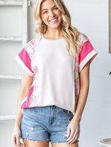 Ivory Ribbed Floral Contrast Top