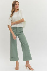 Sage Wide Leg Cuffed Pants