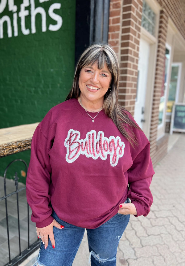 Maroon Bulldogs Glitter Crewneck
