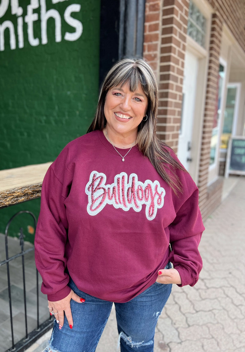 Maroon Bulldogs Glitter Crewneck