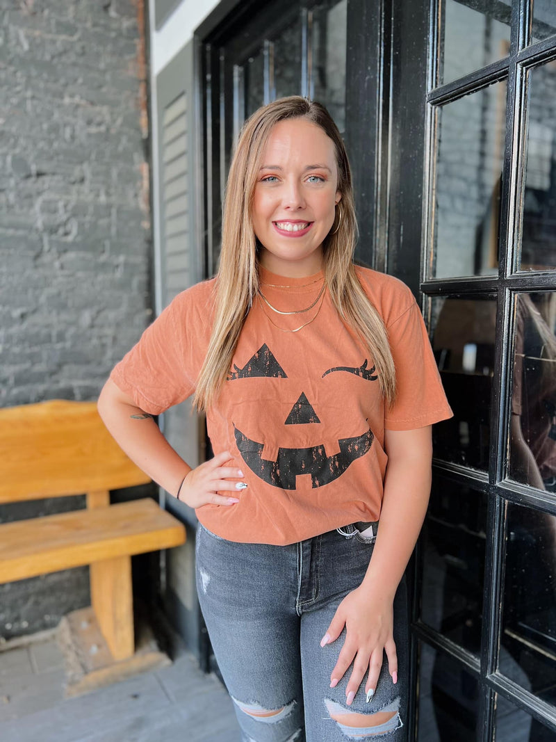 Burnt Orange Pumpkin Face Tee