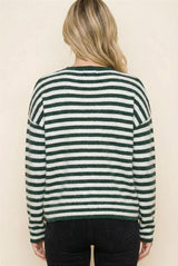 Forest Striped Button Down Long Sleeve Sweater