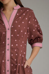 Burgundy Polka Dot Midi Dress