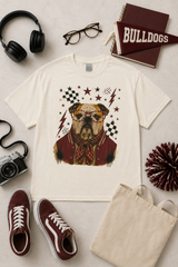 Bulldog Rhinestone Glasses On Cream Tee