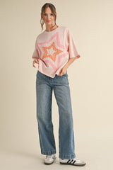 Blush Tee with Star Design Patches