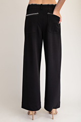 Black Whipstitch Trim Straight Leg Pants