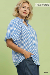 Curvy Gingham Bell Sleeve Top