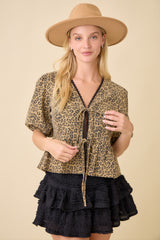 Leopard Printed Denim Shirt With Lace