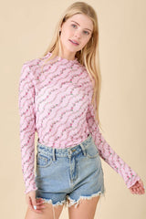 Light Pink Floral Mesh Top