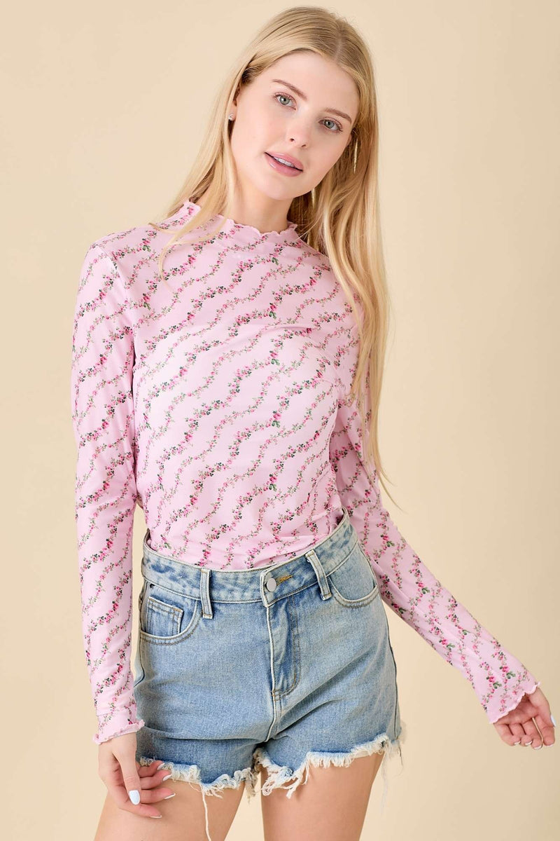 Light Pink Floral Mesh Top