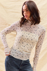 Ivory Floral Textured Long Sleeve Top