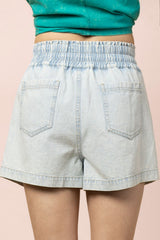 Curvy Chambray Elastic Waist Shorts