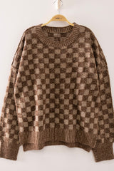 Curvy Chocolate Checkered Sweater
