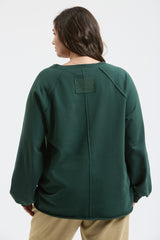 Curvy Hunter Green Exposed Seam Long Sleeve Knit Top