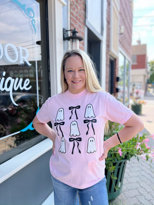 Pink Puff Ghost and Bow Tee