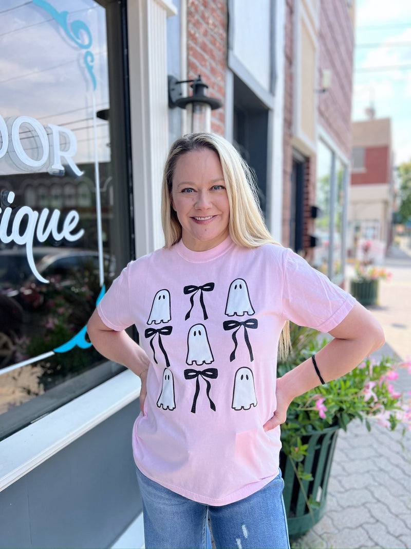 Pink Puff Ghost and Bow Tee