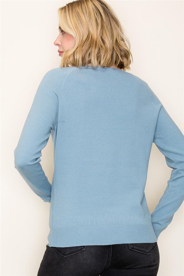 Dusty Blue Waffle Knit Sweater Knit Top