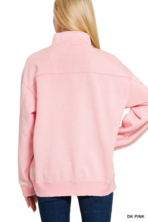 Acid Washed Fleece Half Zip Pullover