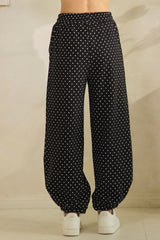 Black Lounge Pants With White Polka Dots