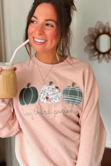 Mauve Hey There Pumpkin Trio Patchwork Crewneck