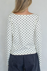 Long Sleeve Boat Neck Polka dot Top
