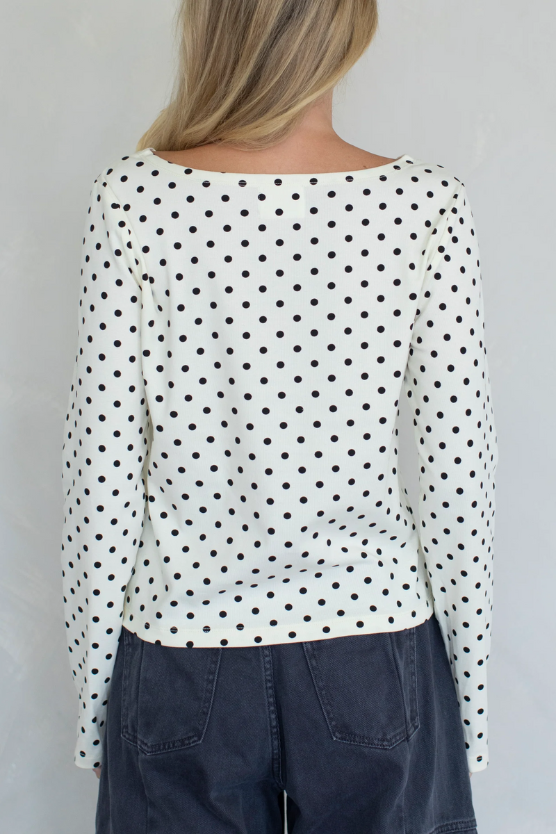 Long Sleeve Boat Neck Polka dot Top