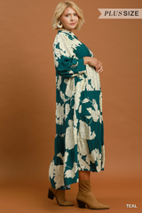 Curvy Teal Floral Midi Dress