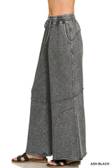 Premium French Terry Washed Exposed Seam Flare Pants