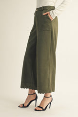Olive Scalloped Edge Faux Suede Pants