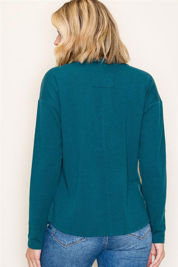 Jade Ribbed Henley Long Sleeve Top