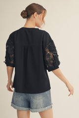 Black Lace Short Sleeve Top