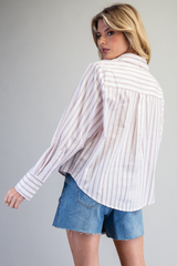 Blush Striped Collared V-Neck Top