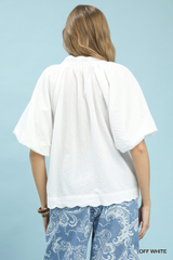Bubble Sleeve Seersucker Top