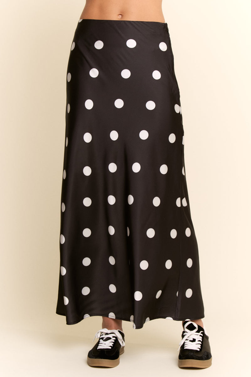 Curvy Black Polka Dot Midi Skirt