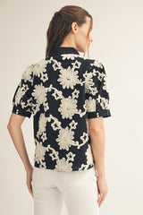 Short Puff Sleeves 3D Floral Top