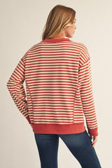 Brick and Ivory Striped Terry Top