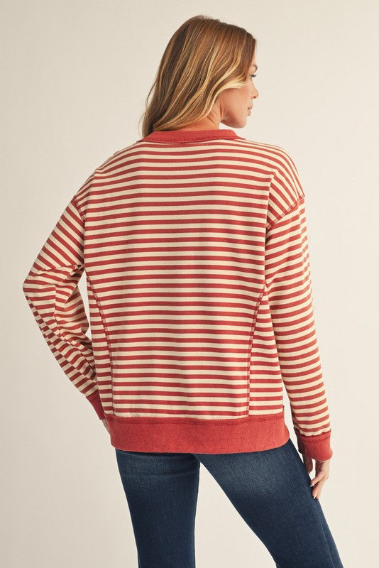 Brick and Ivory Striped Terry Top
