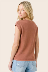 Light Rust Short Sleeve Split Neck Sweater