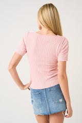 Lettuce Hem Short Sleeve Ribbed Top