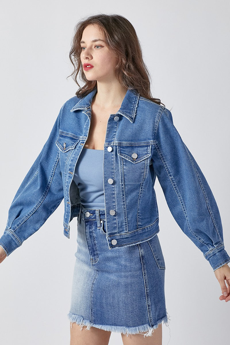 Denim Balloon Sleeve Jacket