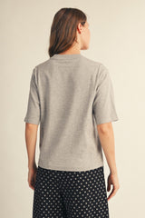 Gray Short Sleeve Round Neck Sweater