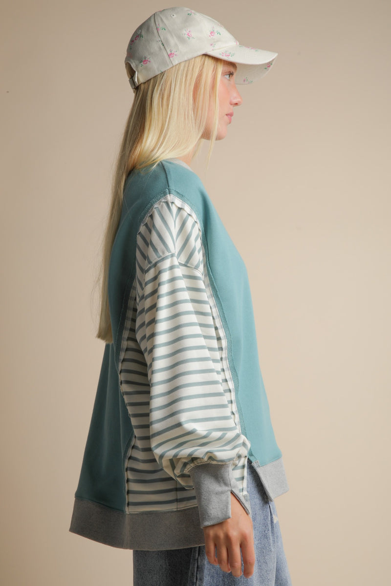 Oversized Striped Casual Striped Crewneck