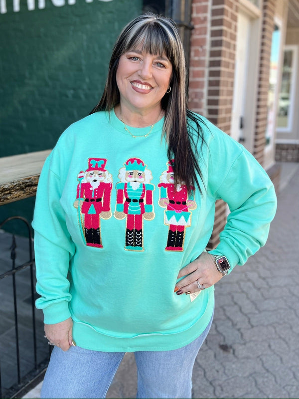 Mint Nutcracker Applique Crewneck