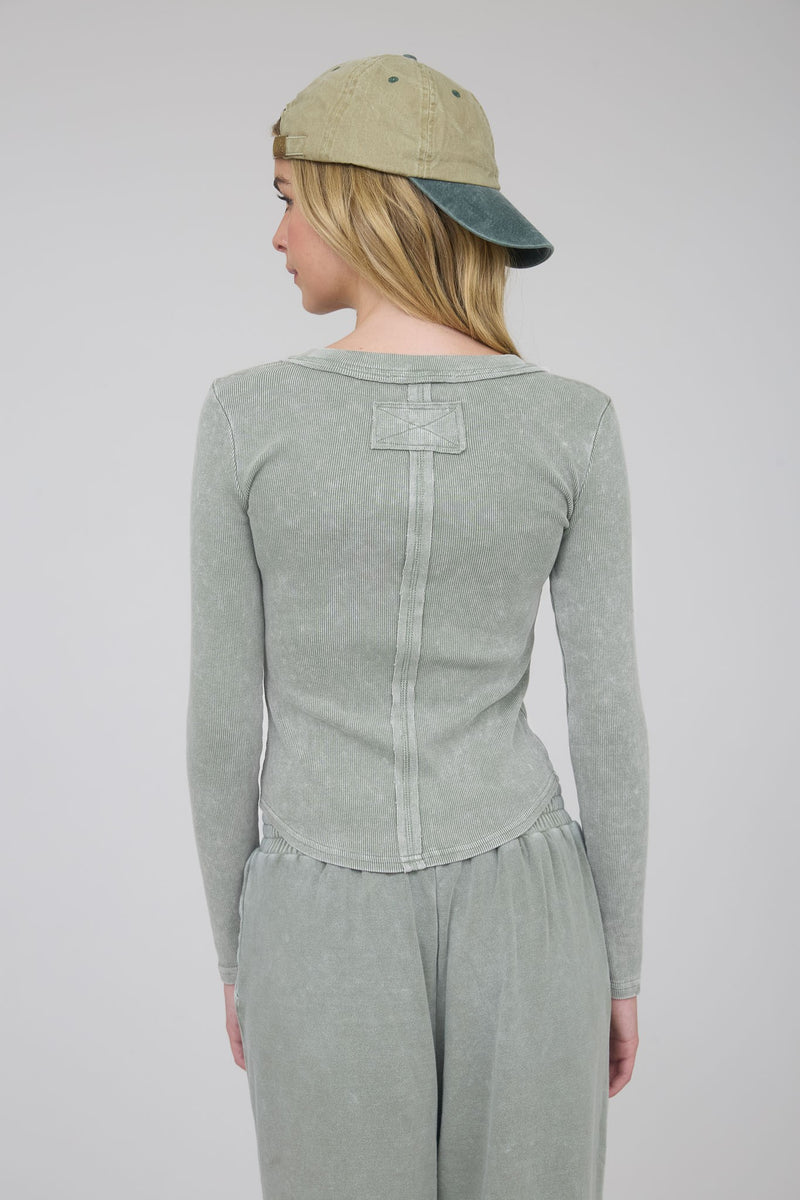 Ribbed Henley Long Sleeve Shirt