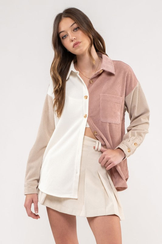 Curvy Contrast Corded Shacket