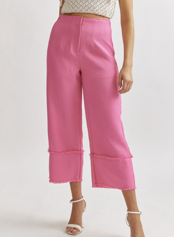 Pink Waffleknit Cropped Dress Pants