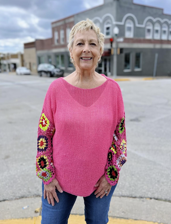 Pink Knit Granny Square Sweater