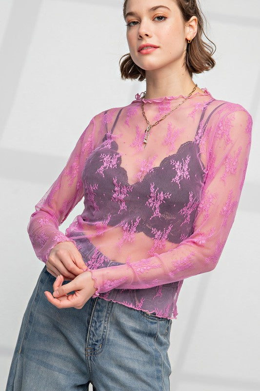 Pink Lace Sheer Top