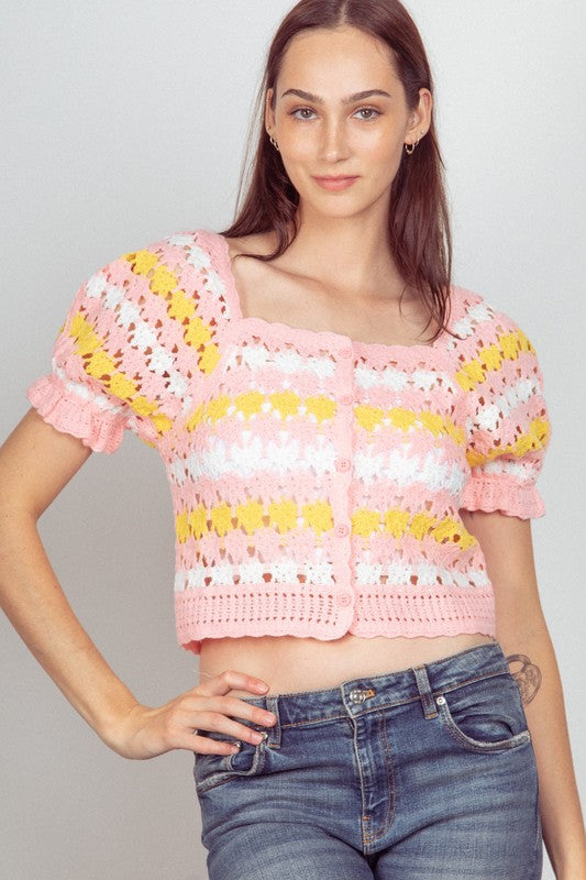 Pink Mix Crocheted Crop Top