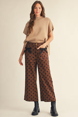Brown Bow Accent Polka Dot Pants